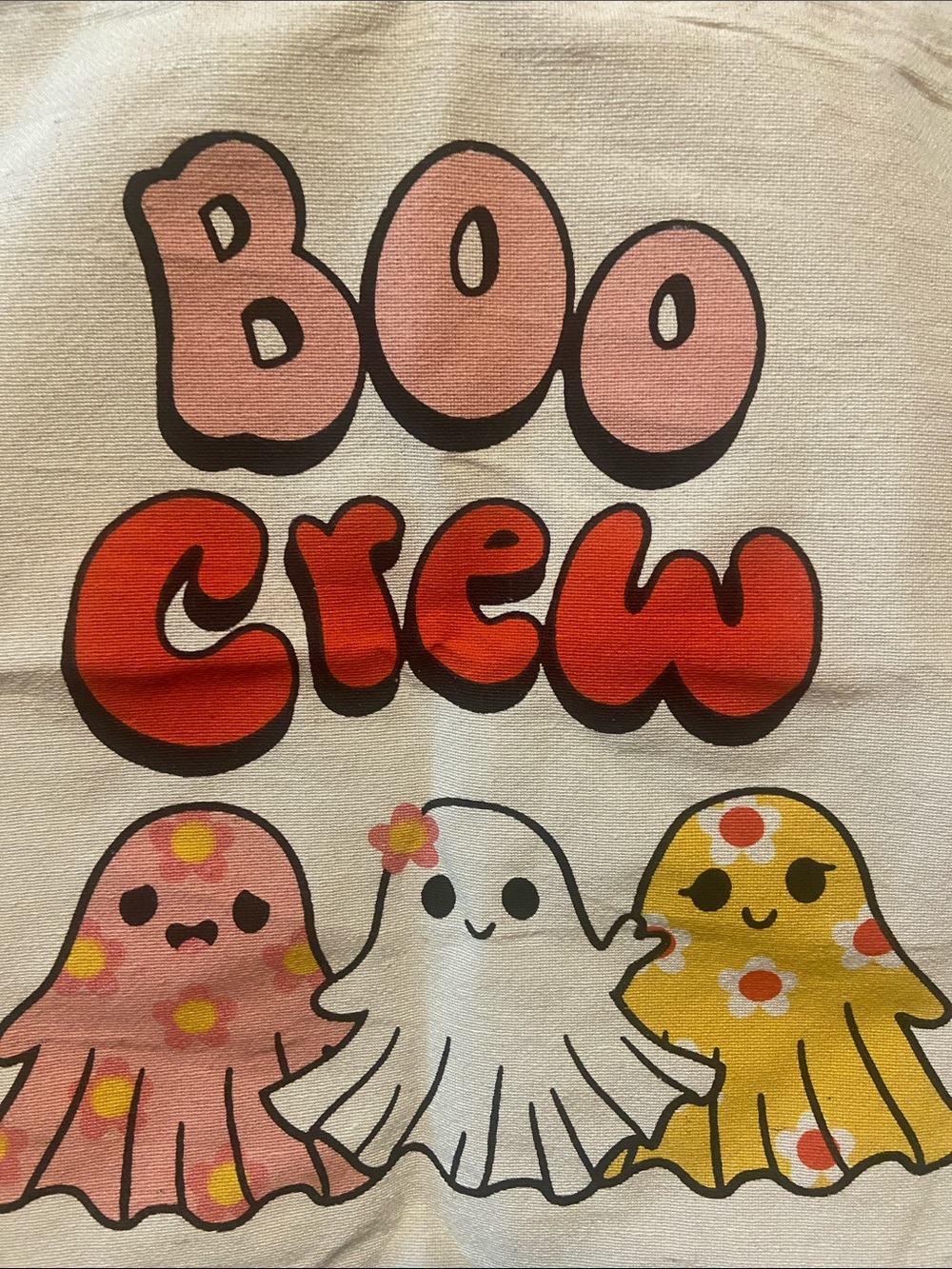 Boo Crew Canvas Tote Bag - Cream with Pink, Red & Yellow Ghosts - Picture 2 of 3